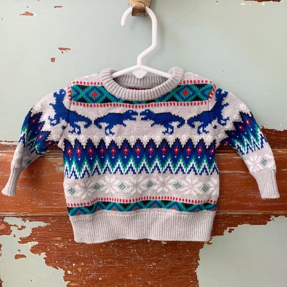 OshKosh Fairisle Christmas Sweater • T-Rex Dinosaurs • 3 Months - Picture 1 of 2